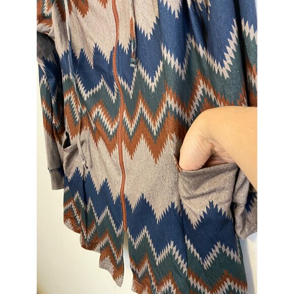 Chevron Hooded Zip-Up Lightweight Knit Jacket By Miusey Size XL - Picture 4 of 8